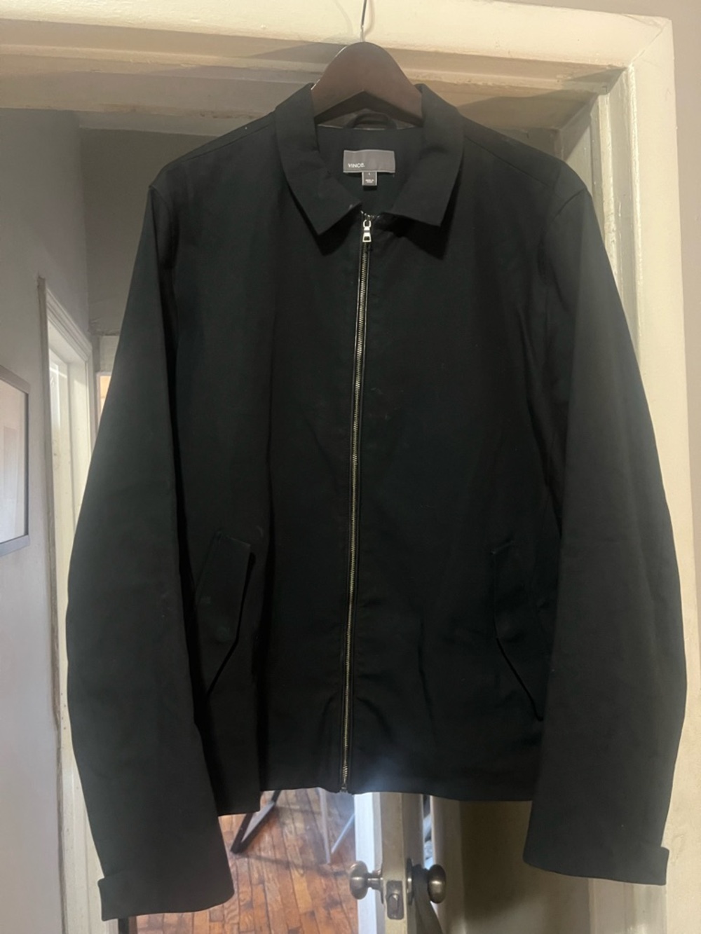 Vince Men's Dark Blue Cotton Zip-Up Lightweight Jacket w/ leather trim